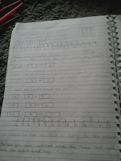 Today was a real challenge. Subtracting by counting back on the numberline is a good start